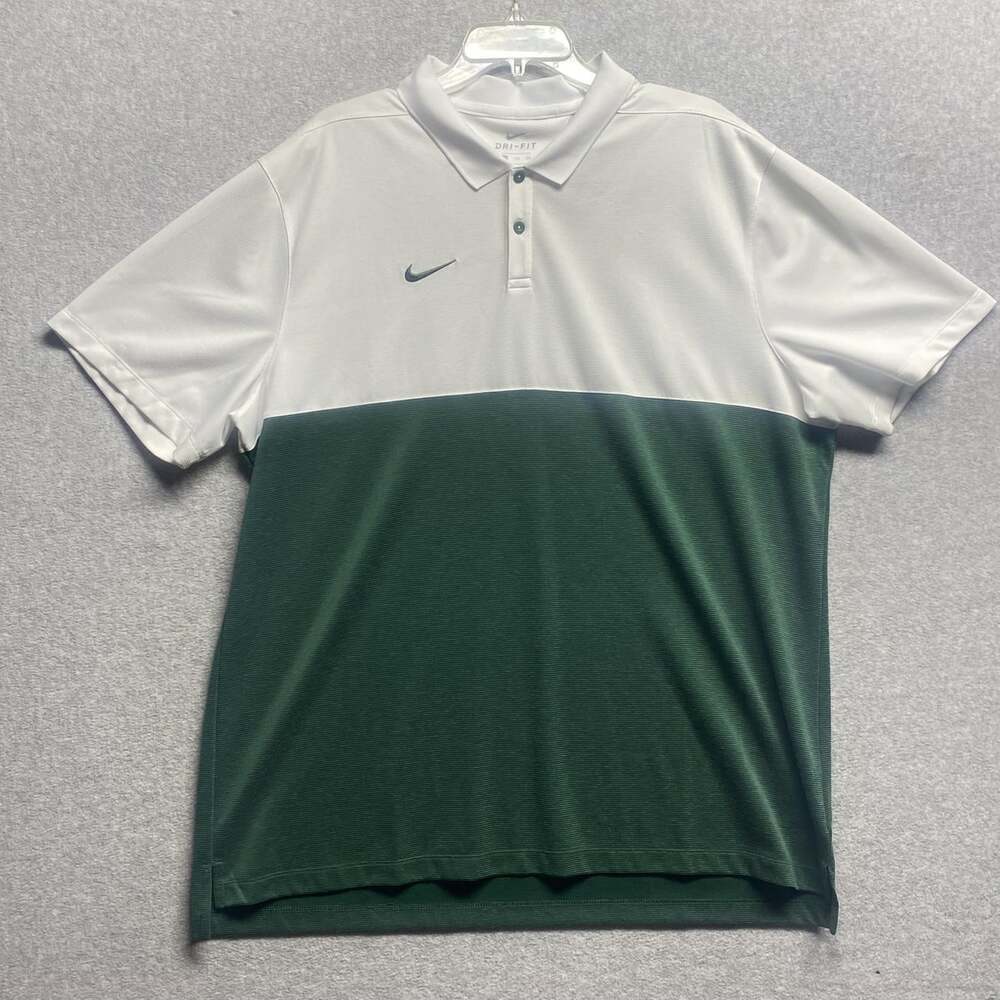 Nike Court Men XXL Dri-Fit Tennis Polo Shirt Green White Team Graphic Swoosh 2XL